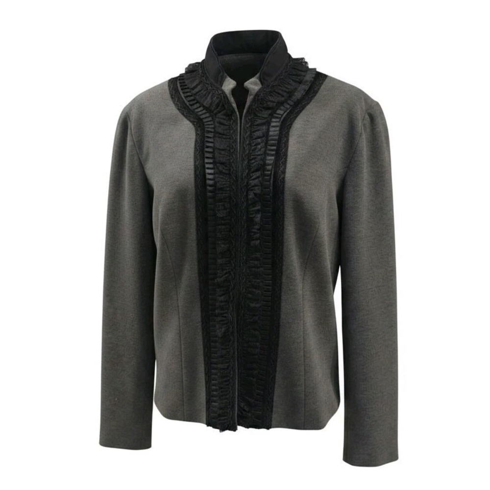 Coldwater Creek Ponte Knit Ruffle Lace Jacket Equestrian Victorian Style SZ 16